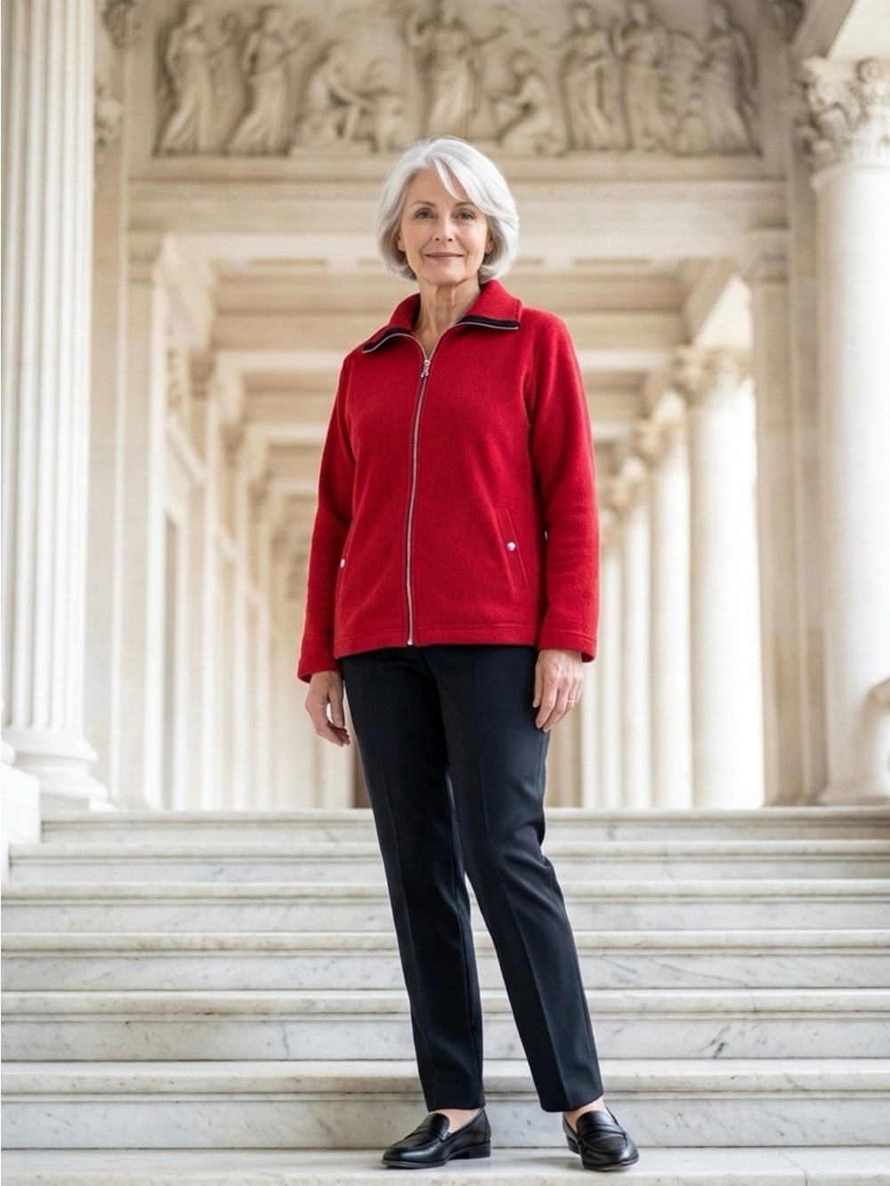 Karen Scott Red Teddy Zip-Front Jacket